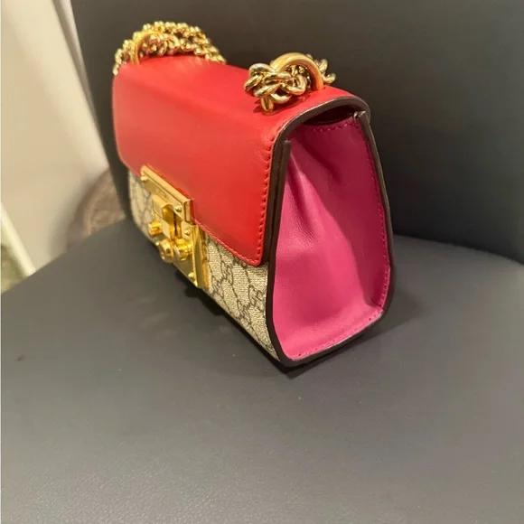 GG Supreme Monogram Padlock red and pink bag with gold chain - Picture 10 of 16